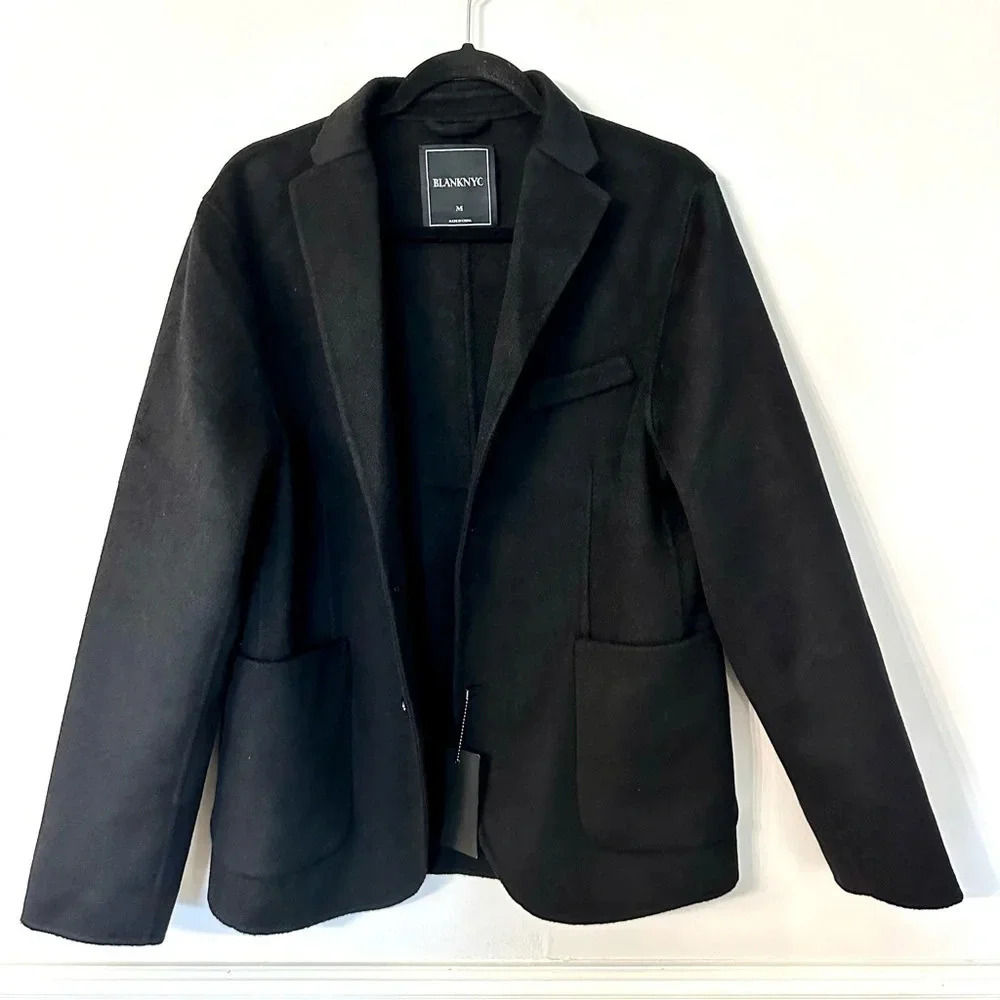 BlankNYC Men's Black Long Sleeve Wool Blend Jacket with Front Pockets Size M NWT - Picture 2 of 9